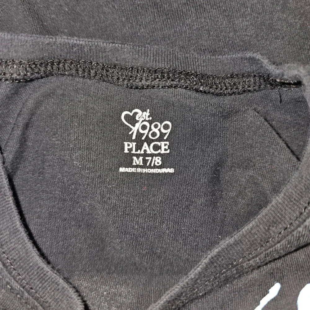 The Childrens Place Peace Sign Shirt Girls 7/8 Black Excellent Rainbow Glitter